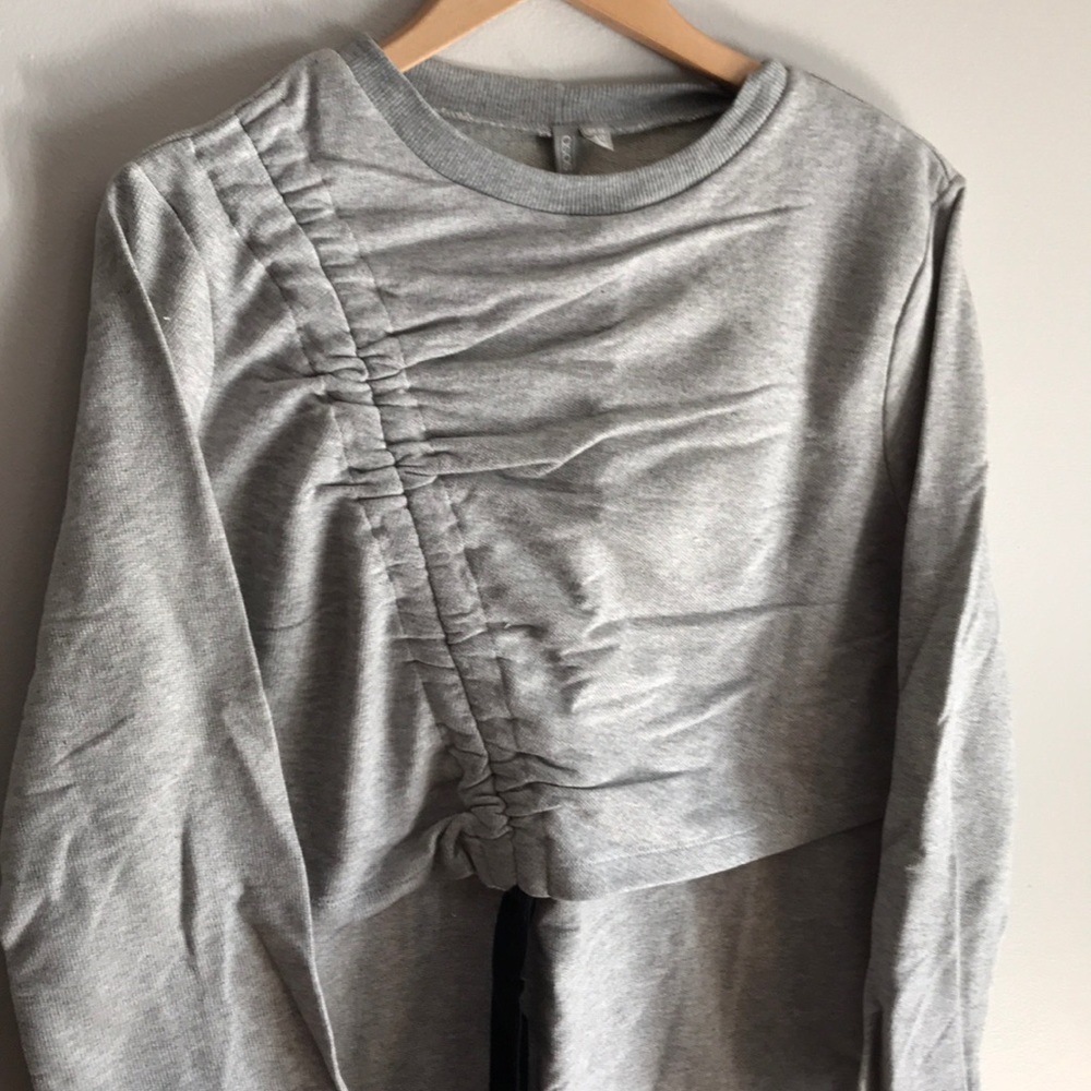 Gray sweatshirt with secret nursing access